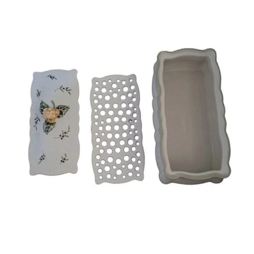 Princess House Vintage‎ Garden Ceramic Flower Frog Trinket Box Rose Finial 3pc